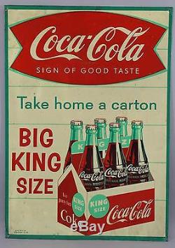Vintage 1958 COCA-COLA Big King Size Carton Glass Bottles Tin Advertising Sign