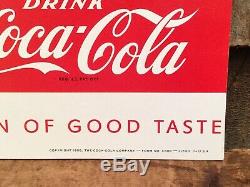 Vintage 1958 Delicious With Food Coca Cola Soda Pop Beverage Advertising Sign