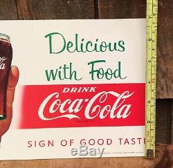 Vintage 1958 Delicious With Food Coca Cola Soda Pop Beverage Advertising Sign