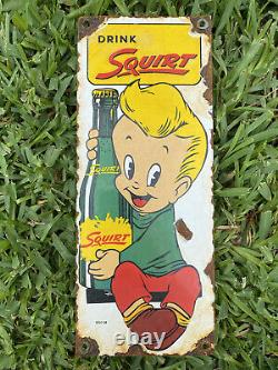 Vintage 1958 SQUIRT Soda Soft Drink Porcelain Coke Bottle Boy Store Gas Oil Sign