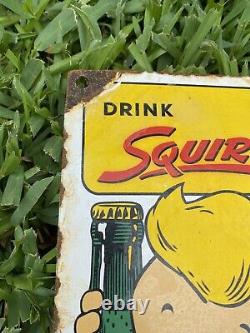 Vintage 1958 SQUIRT Soda Soft Drink Porcelain Coke Bottle Boy Store Gas Oil Sign