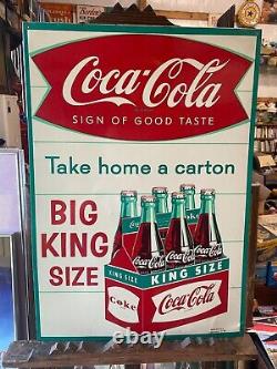 Vintage 1960 RARE MINTY NOS Coca-Cola KING SIZE Carton Metal Sign 28 x 20