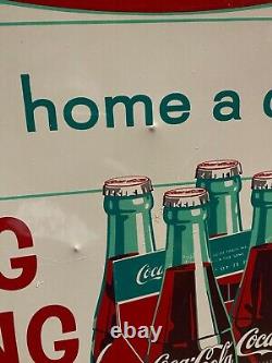 Vintage 1960 RARE MINTY NOS Coca-Cola KING SIZE Carton Metal Sign 28 x 20
