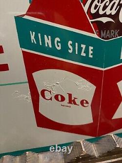 Vintage 1960 RARE MINTY NOS Coca-Cola KING SIZE Carton Metal Sign 28 x 20