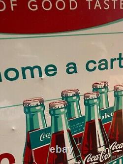 Vintage 1960 RARE MINTY NOS Coca-Cola KING SIZE Carton Metal Sign 28 x 20