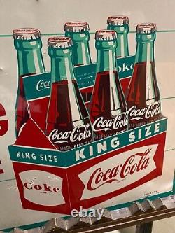 Vintage 1960 RARE MINTY NOS Coca-Cola KING SIZE Carton Metal Sign 28 x 20