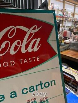 Vintage 1960 RARE MINTY NOS Coca-Cola KING SIZE Carton Metal Sign 28 x 20