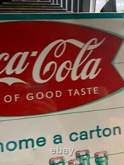 Vintage 1960 RARE MINTY NOS Coca-Cola KING SIZE Carton Metal Sign 28 x 20