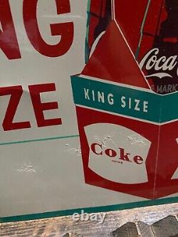 Vintage 1960 RARE MINTY NOS Coca-Cola KING SIZE Carton Metal Sign 28 x 20