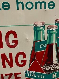 Vintage 1960 RARE MINTY NOS Coca-Cola KING SIZE Carton Metal Sign 28 x 20