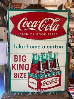 Vintage 1960 RARE MINTY NOS Coca-Cola KING SIZE Carton Metal Sign 28 x 20