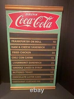 Vintage 1960's Coca Cola Diner/ Restaurant Menu Board Advertising Sign