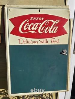 Vintage 1960's Coca Cola Fishtail Chalkboard Sign Menu Board w Clipped Corner