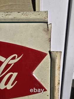 Vintage 1960's Coca Cola Fishtail Chalkboard Sign Menu Board w Clipped Corner