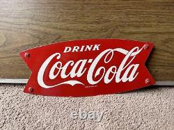 Vintage 1960's Coca-Cola Fishtail Metal Sign