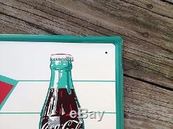 Vintage 1960's Coca-Cola Fishtail Soda Bottle 32 Metal Sign Coke Soda