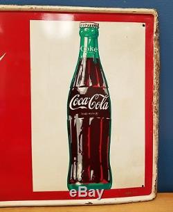 Vintage 1960's Coca Cola Soda Pop Bottle Gas Station 32 Metal SignNice