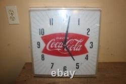 Vintage 1960's Drink Coca Cola Fishtail Soda Pop 16 Lighted Clock Sign RUNS