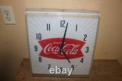 Vintage 1960's Drink Coca Cola Fishtail Soda Pop 16 Lighted Clock Sign RUNS