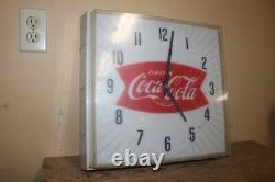 Vintage 1960's Drink Coca Cola Fishtail Soda Pop 16 Lighted Clock Sign RUNS