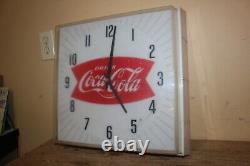Vintage 1960's Drink Coca Cola Fishtail Soda Pop 16 Lighted Clock Sign RUNS