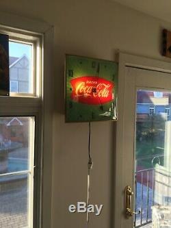 Vintage 1960's Green Coca Cola Fishtail Soda Pop 15 Lighted Pam Clock Works