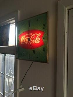 Vintage 1960's Green Coca Cola Fishtail Soda Pop 15 Lighted Pam Clock Works