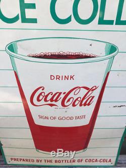 Vintage 1960's Original Coca Cola Sign Ice Cold Paper Cup Sign Of Good Taste