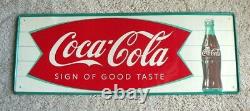 Vintage 1960's Original Fish Tail Coca Cola Sign. 31 3/4 11 3/4