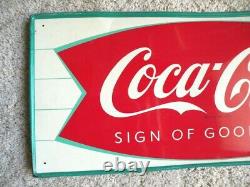 Vintage 1960's Original Fish Tail Coca Cola Sign. 31 3/4 11 3/4