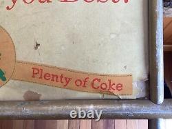 Vintage 1960s Coca Cola Cardboard Advertising Sign in Aluminum Frame