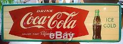 Vintage 1960s Coca Cola Fishtail Metal Bottle Sign, 53 x 17, Robertson 4-63