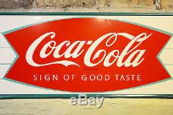Vintage 1960s Coca Cola Fishtail Soda Pop Bottle 32 Metal Sign Great Condition