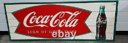 Vintage 1966 (466) Original Coca Cola Fishtail Metal Sign, Mca Sign Co, USA