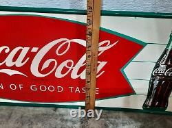 Vintage 1966 (466) Original Coca Cola Fishtail Metal Sign, Mca Sign Co, USA