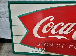 Vintage 1966 (466) Original Coca Cola Fishtail Metal Sign, Mca Sign Co, USA