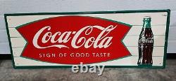 Vintage 1966 (466) Original Coca Cola Fishtail Metal Sign, Mca Sign Co, USA