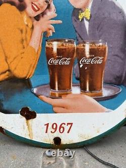 Vintage 1967 Coca-Cola Porcelain Sign Gas Oil Diner Metal 12 Table Service Coke