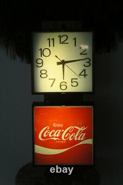 Vintage 1970s Coca Cola Illuminated Electric Wall Clock Sign Wood Grain Light Up