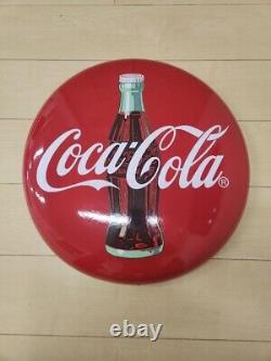 Vintage 1980's Coca Cola Porcelain Metal Button Sign 20 in Great Condition N233