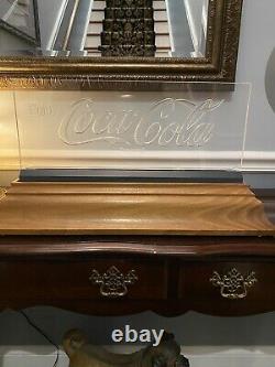 Vintage 1980's Lucite Coca-Cola Light-Up Sign W CUSTOM WALNUT BASE