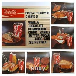 Vintage 1980s Coca-Cola Menu Board & 6 Food Advertising Inserts 22x15