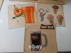Vintage 1980s Coca-Cola Menu Board & 6 Food Advertising Inserts 22x15