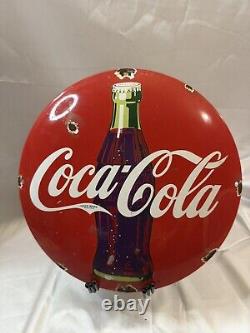 Vintage 1990 Coca-Cola Classic Red Metal Button Sign 12 The Good Old Times