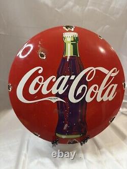 Vintage 1990 Coca-Cola Classic Red Metal Button Sign 12 The Good Old Times
