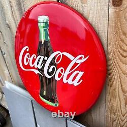 Vintage 1992 Coca Cola 20 Inch Metal Button Wall Display Sign EUC Coke
