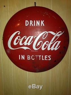 Vintage 24 Coca Cola Coke Soda Porcelain Button Sign Drink In Bottles Version