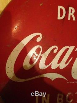 Vintage 24 Coca Cola Coke Soda Porcelain Button Sign Drink In Bottles Version