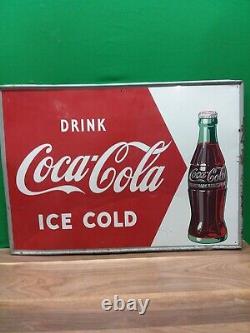 Vintage 27.5 x 19.5 Drink Ice Cold Coca Cola Metal Sign