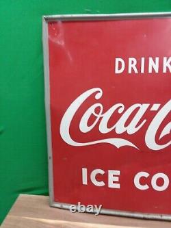 Vintage 27.5 x 19.5 Drink Ice Cold Coca Cola Metal Sign